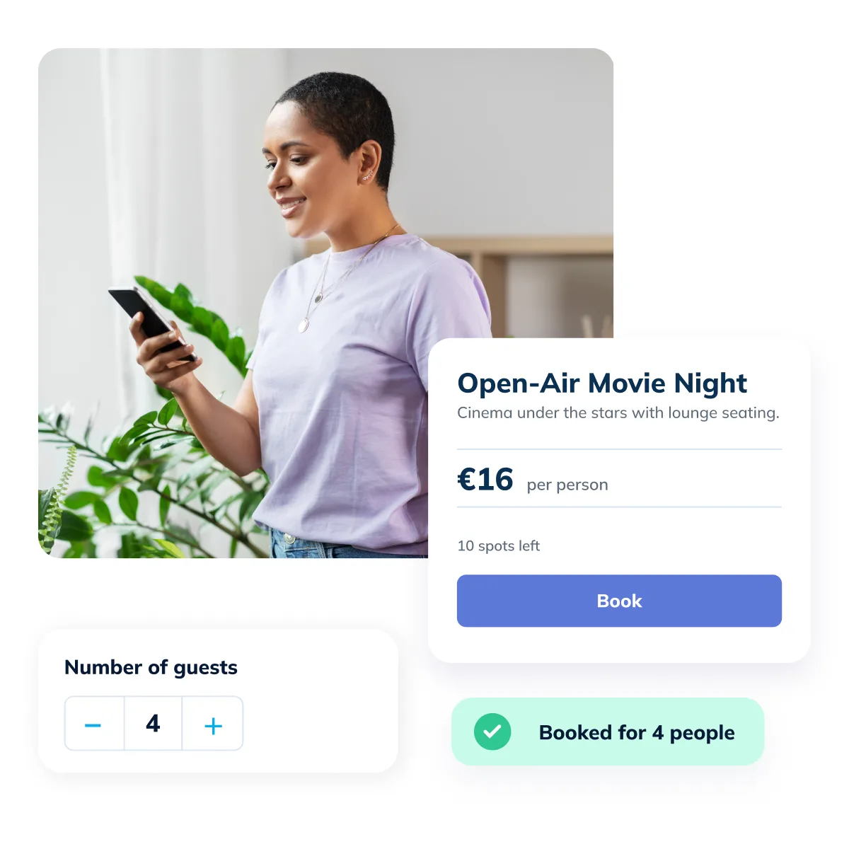 En utomhusbiokväll bokad för 4 gäster för 16 euro per person