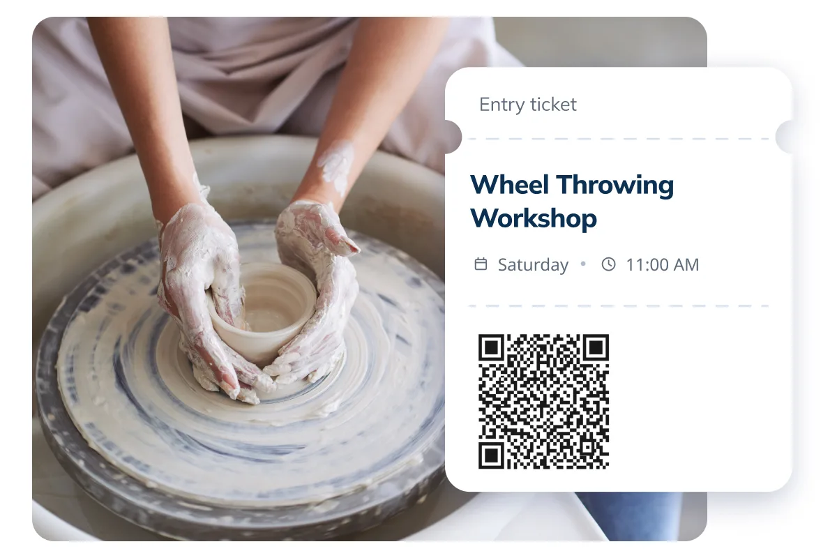 En entrébiljett med QR-kod till en drejworkshop på lördag