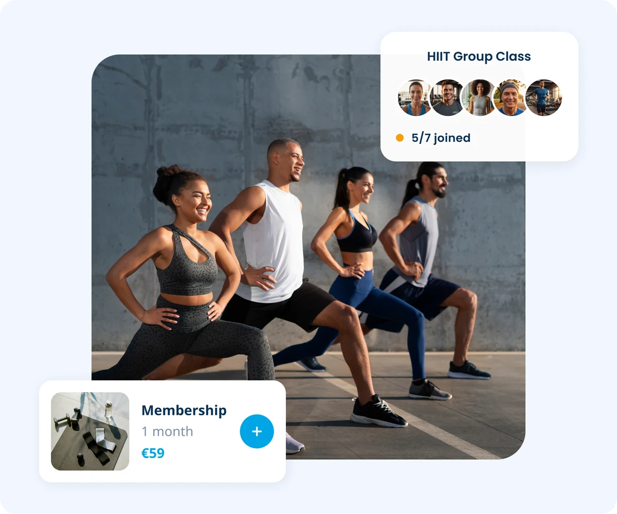 Et fitnesshold, der viser sine resterende pladser, og et forudbetalt klippekort
