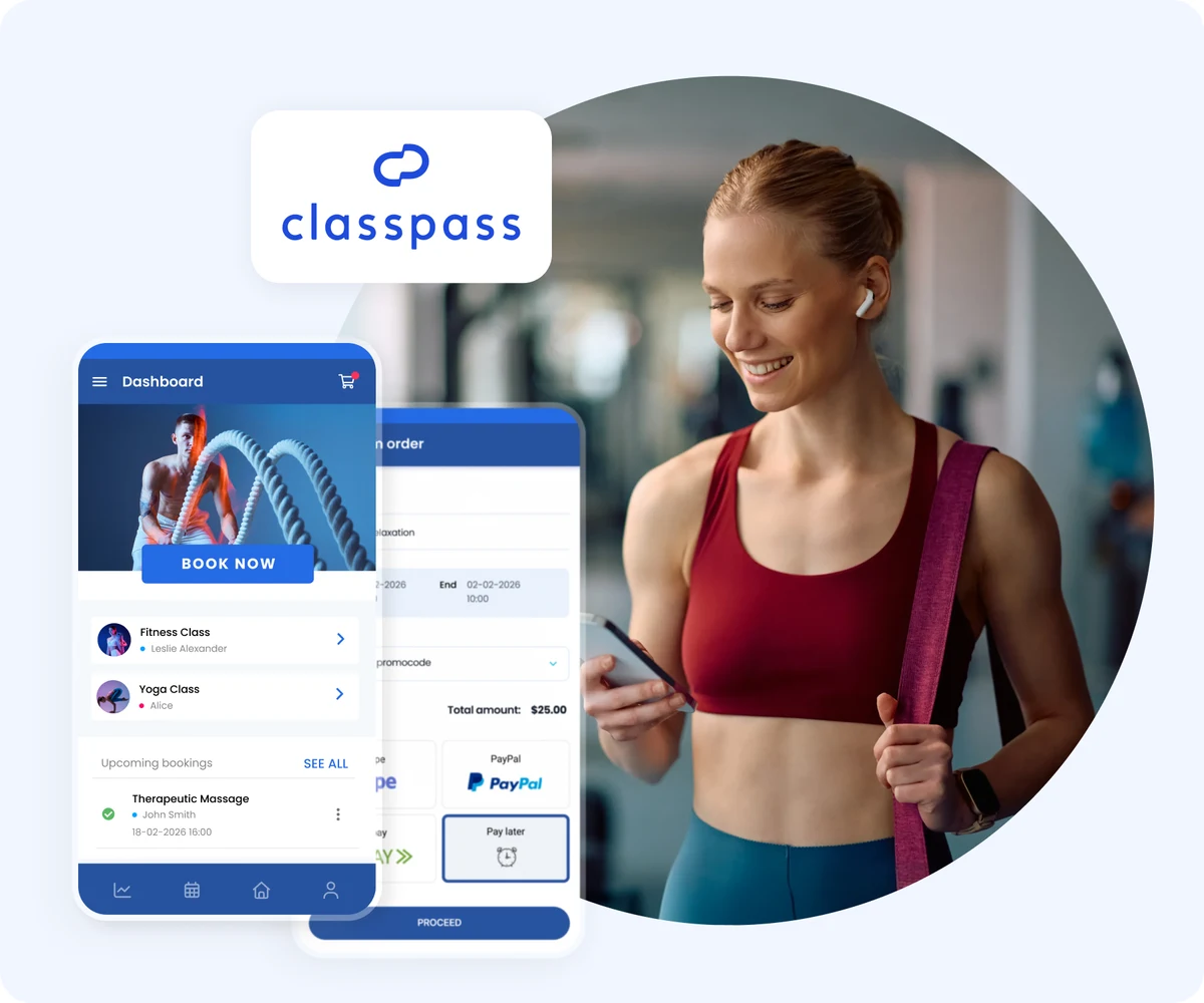 Holdpladser vist på ClassPass og bookbare fra en Google Virksomhedsprofil