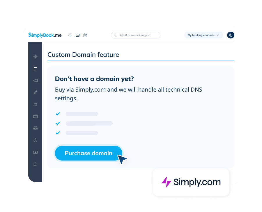 Custom Domain feature inside the SimplyBook.me dashboard