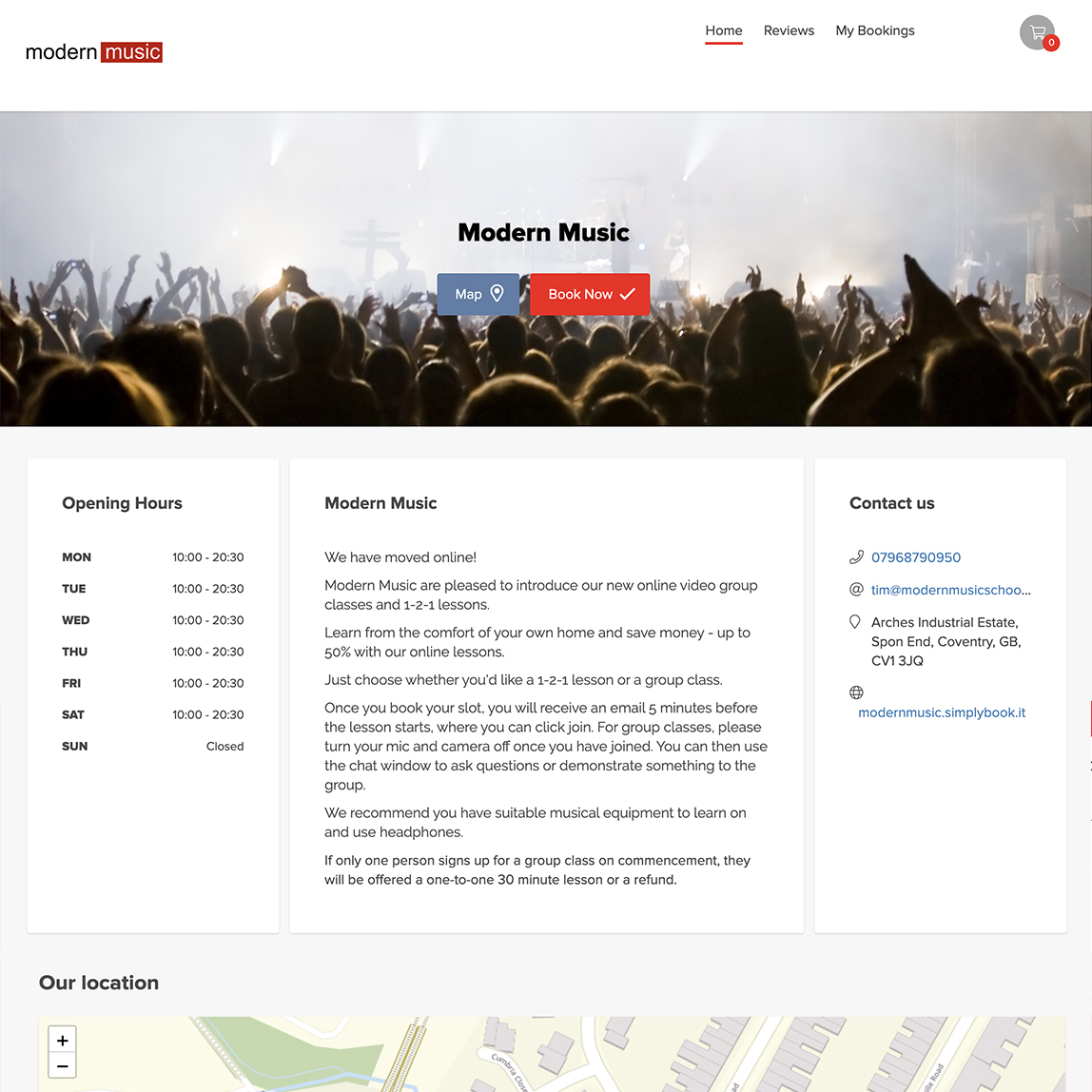 our client's booking page