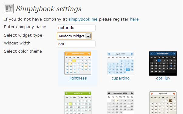 SimplyBook.me wordpress plugin settings