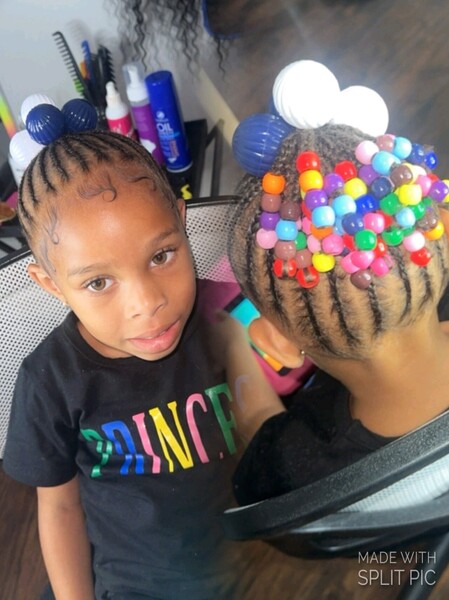 Simple kid scalp braids with beads 