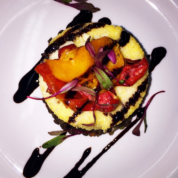 Polenta Cake w/ Roasted Veggies & Balsamic Glaze