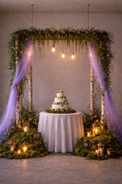 urple Elegance Theme
A dreamy setting enhanced with soft purple draping and romantic textures.