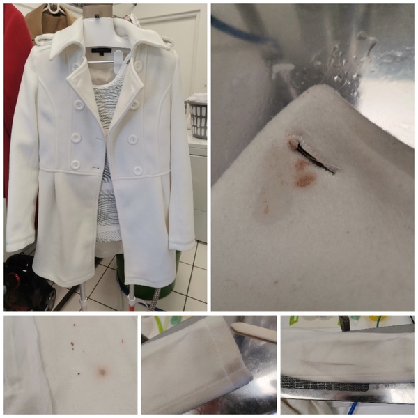 Make Up marks on this stunning white coat successfully removed.