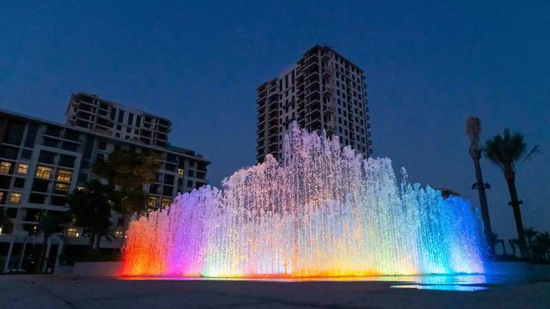 Night view of Kids Fountain @ Town Square Dubai Park