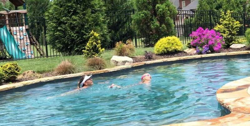 Working on side breathing - swimming length of the pool!