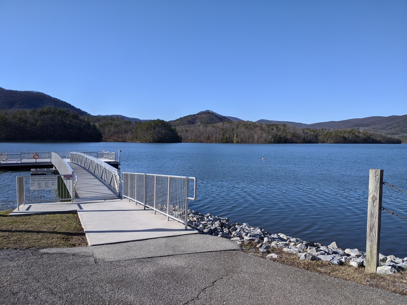 Carvins Cove features an 80-foot long floating ADA accessible fishing pier.  A current VA fishing license is required.  Daily and annual entrance passes can be purchased in-person at the Carvins Cove Boat Landing on Reservoir Road.
