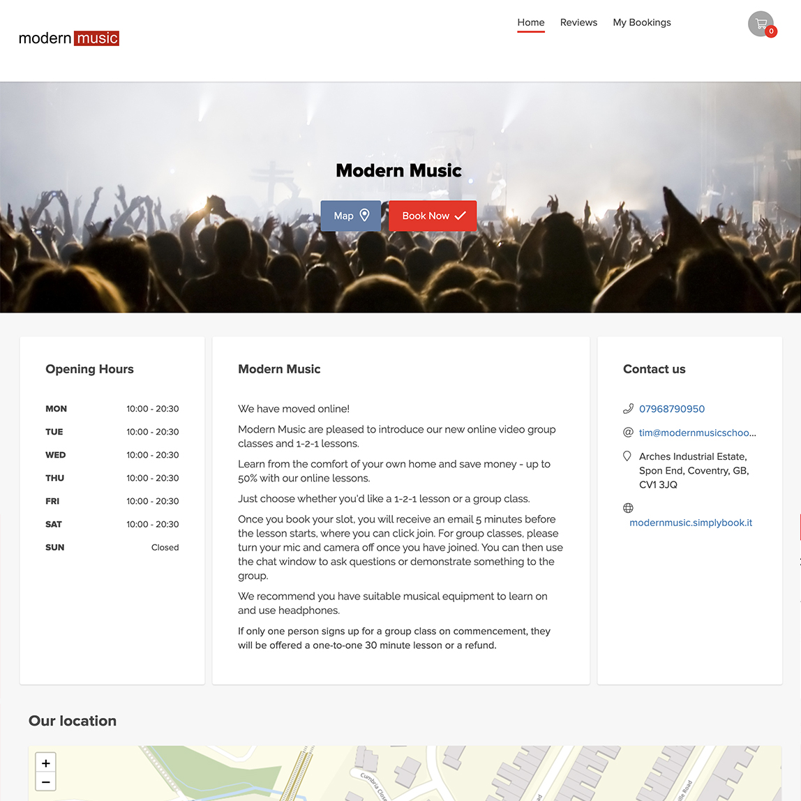 our client's booking page